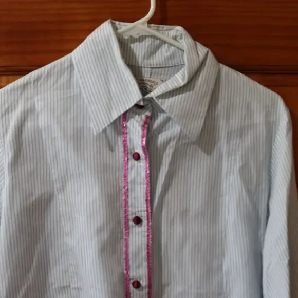 Bell Fine Garments Vintage Striped Button Down Ruffle Sleeve Sequin Trim Shirt 1 - Picture 2 of 12